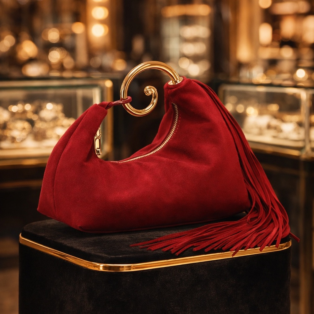 ✨ Retro Unique & Jazzy CRIMSON Vegan Suede Handbag ✨